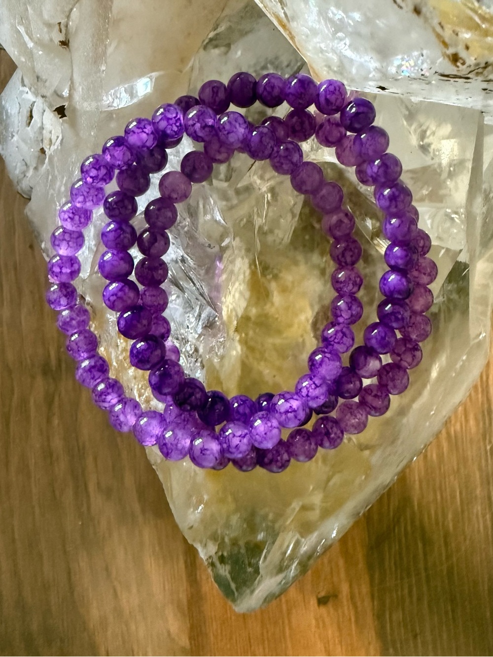 Purple Beaded Stretch Bracelet - 3 pcs Women Jewelry